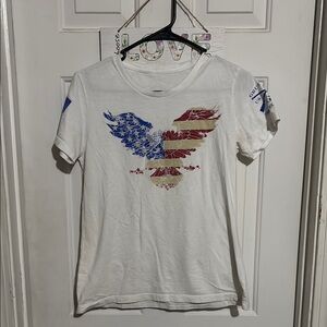 White T-Shirt with American Flag Eagle Design